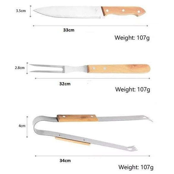 Casey 3pc Wooden Handle Braai Set - Premium Grilling Tools