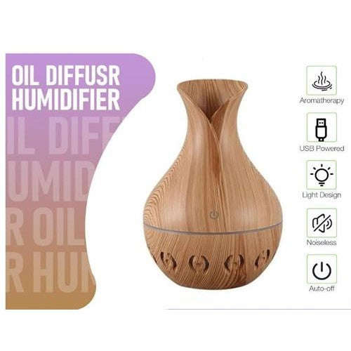 Casey Ultrasonic Aroma Humidifier - Light Hollow Wood Grain Design