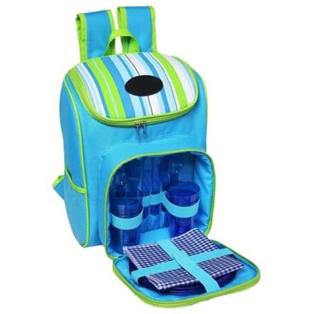 Casey Striped Picnic Backpack for 4 Persons - Blue & Green