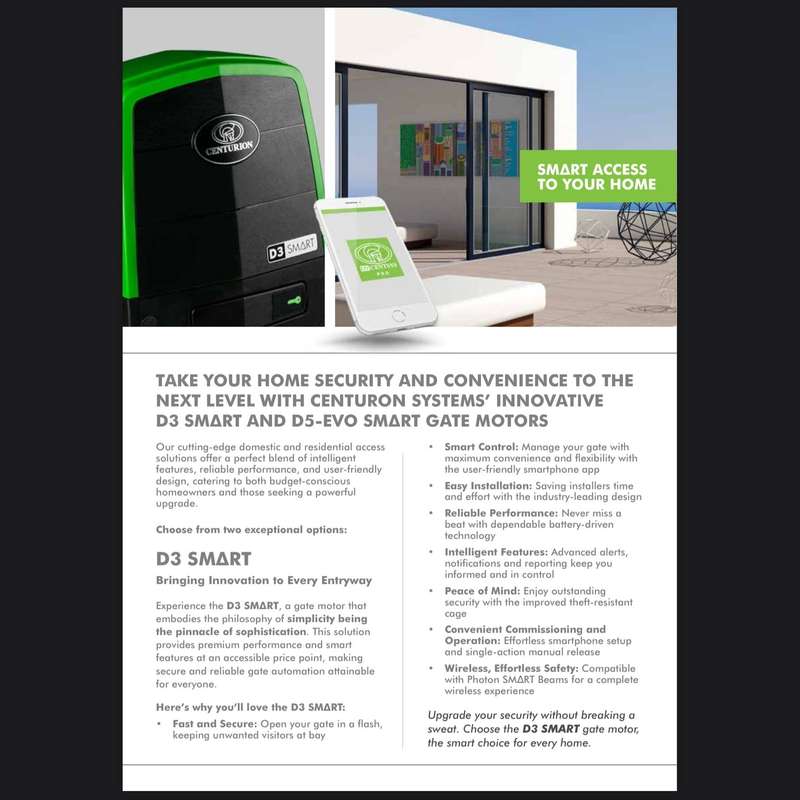 Centurion D3 SMART Sliding Gate Kit with 2x Nova Tx4, 4m Rack & Battery