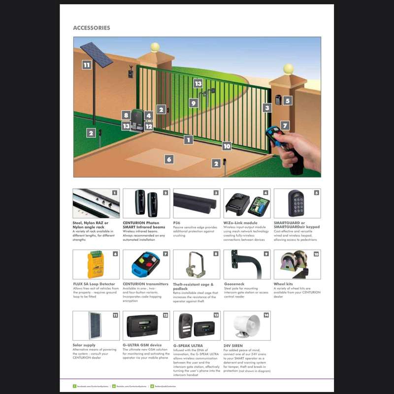 Centurion Sliding Gate Kit D5 EVO SMART with Battery and Rack