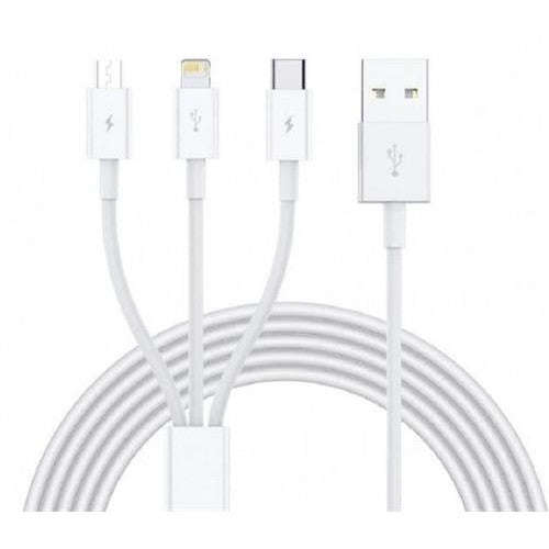 Ezra 3-in-1 White USB Data Cable  1 Meter | USB-C, Lightning, Micro-USB