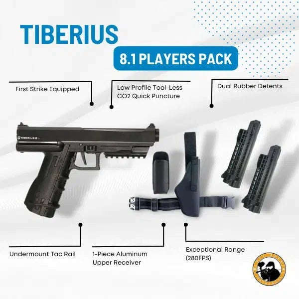First Strike Tiberius 8.1 Players Pack 0.68 Caliber Black Paintball Gun