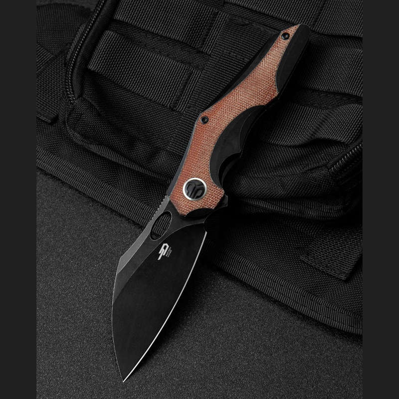 BESTECH NOGARD BT2105E Titanium+Natural Canvas Micarta Inlay Handle: 3.35" M390 Knife