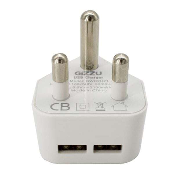 GIZZU 2 x USB 3-Prong Wall Charger WhiteGIZZU 2 x USB 3-Prong Wall Charger (White)  Dual USB C...