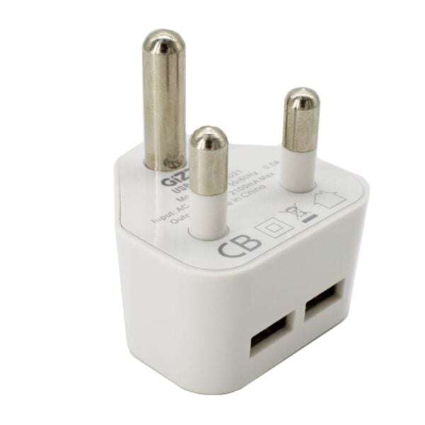 GIZZU 2 x USB 3-Prong Wall Charger WhiteGIZZU 2 x USB 3-Prong Wall Charger (White)  Dual USB C...