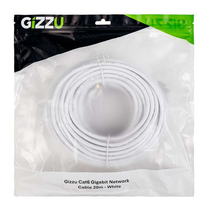 Gizzu Cat6 UTP Fly Lead Ethernet Network Cable 20m  High-Speed White Connectivity Solution