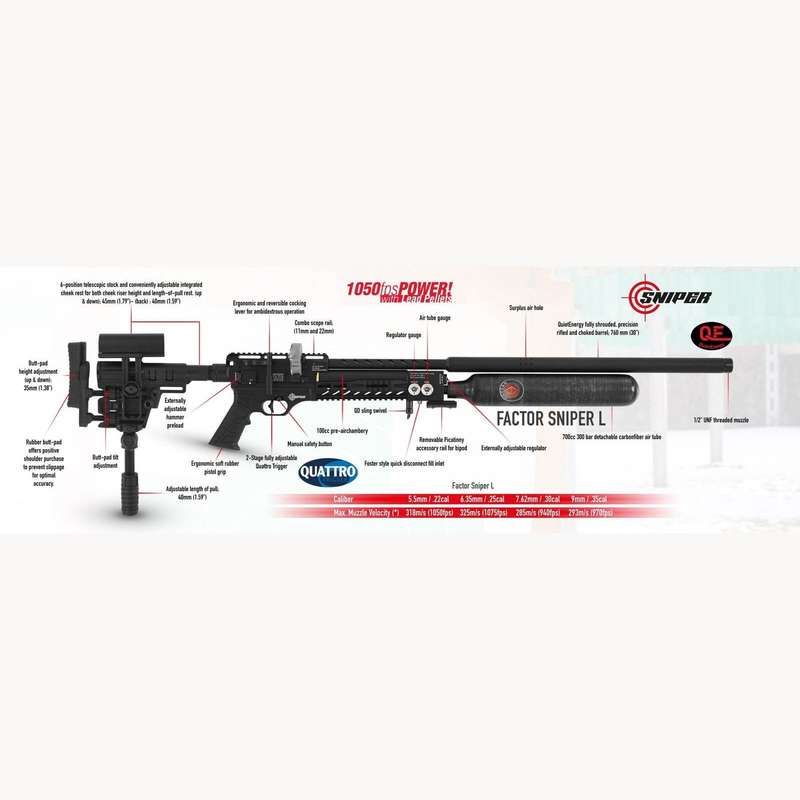 Hatsan Air Rifle Factor Sniper-L 5.5mm (Bolt Action|21|1070 FPS|51J|102cm|3.6g|5.5mm)