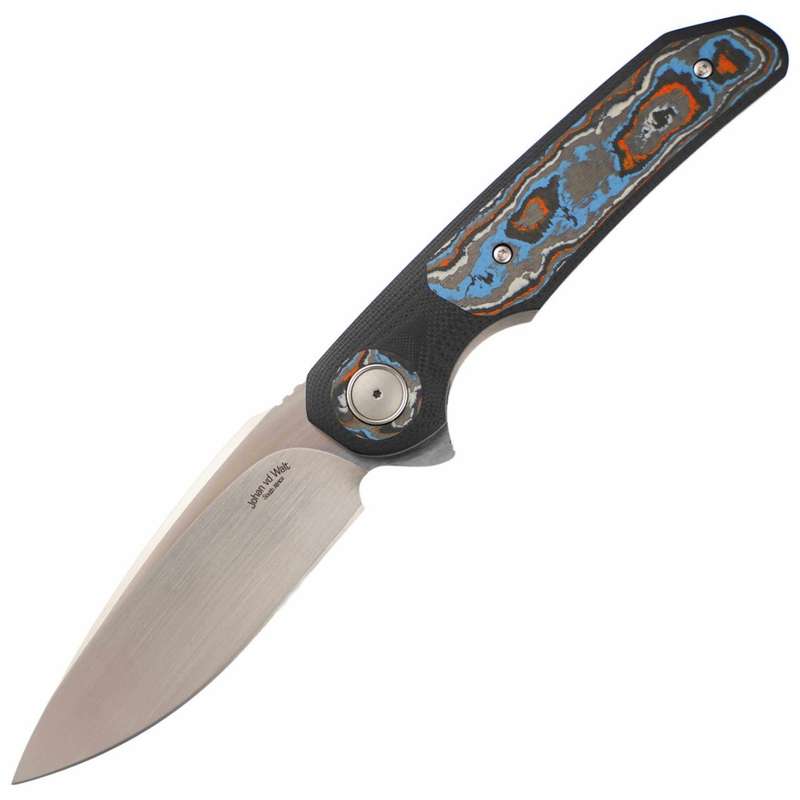 Johan vd Walt Custom Knife JB3 Harpoon Black G10 with Gulf CamoCarbon, Hand Satin M390 - 94/24