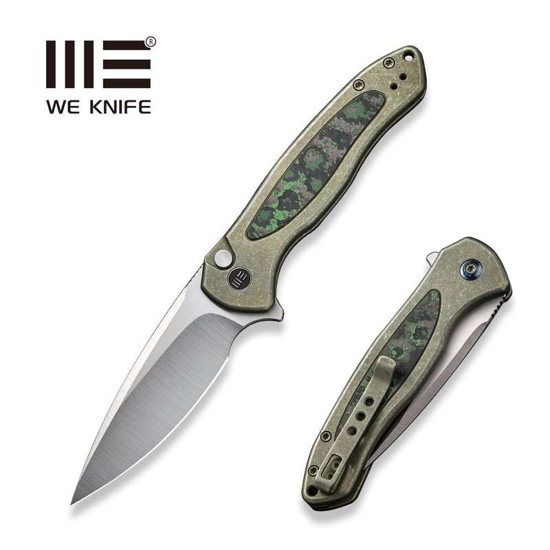 WEKNIFE Button Lock Kitefin Flipper Knife Titanium & FatCarbon Fiber Handle (3.22" CPM 20CV Blade...