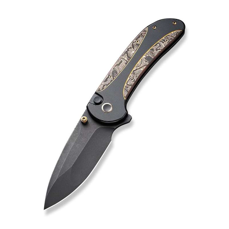 WEKNIFE Zizzit Flipper & Thumb Stud & Button Lock Knife Titanium & Carbon Fiber Handle (3.8" CPM ...