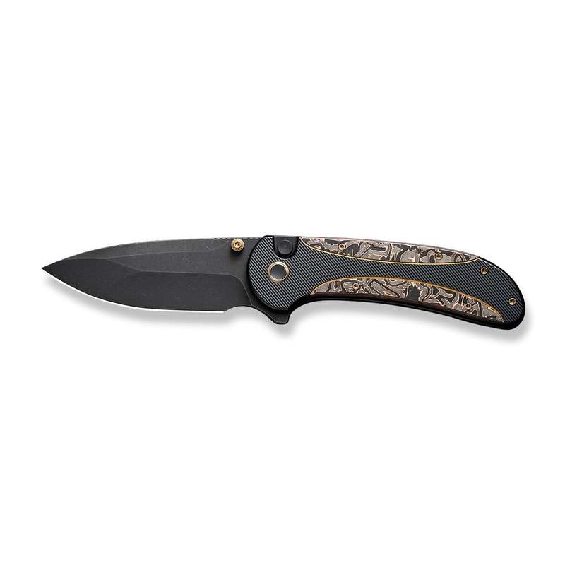WEKNIFE Zizzit Flipper & Thumb Stud & Button Lock Knife Titanium & Carbon Fiber Handle (3.8" CPM ...