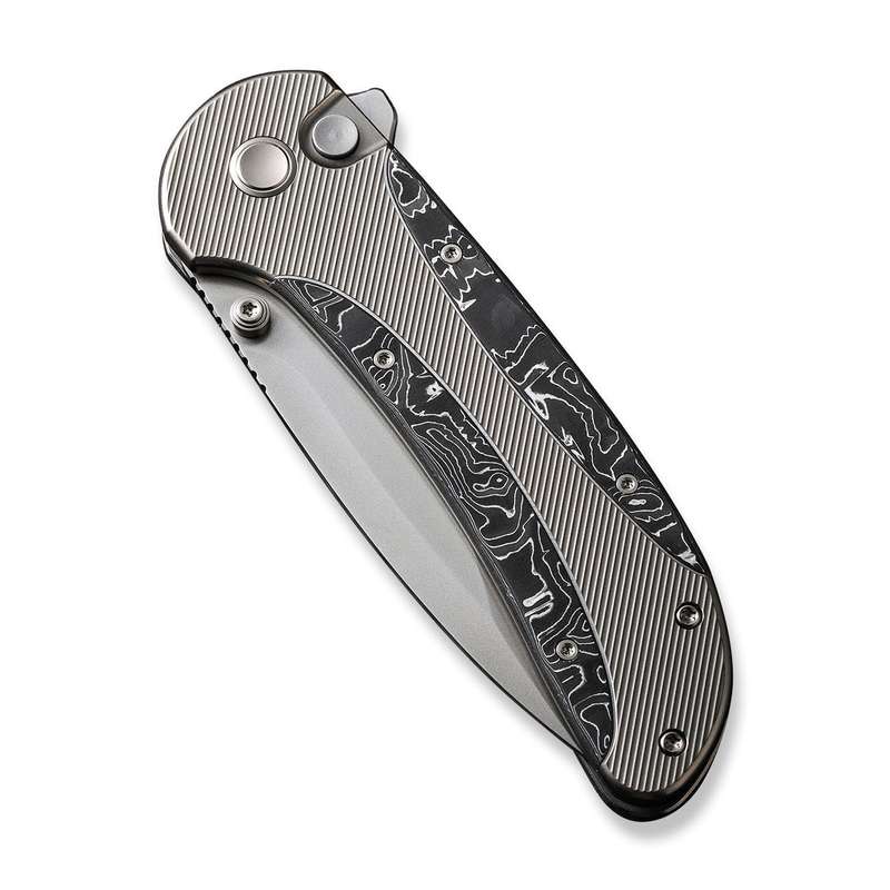 WEKNIFE Zizzit Flipper & Thumb Stud & Button Lock Knife Titanium & Carbon Fiber Handle (3.8" CPM ...