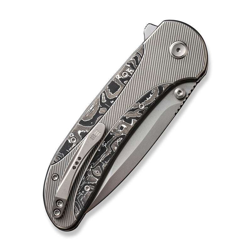WEKNIFE Zizzit Flipper & Thumb Stud & Button Lock Knife Titanium & Carbon Fiber Handle (3.8" CPM ...