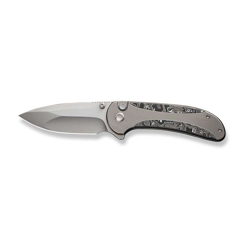 WEKNIFE Zizzit Flipper & Thumb Stud & Button Lock Knife Titanium & Carbon Fiber Handle (3.8" CPM ...