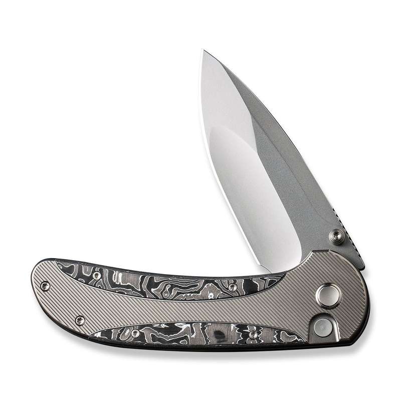 WEKNIFE Zizzit Flipper & Thumb Stud & Button Lock Knife Titanium & Carbon Fiber Handle (3.8" CPM ...