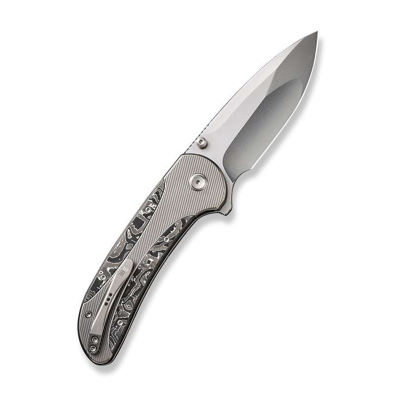 WEKNIFE Zizzit Flipper & Thumb Stud & Button Lock Knife Titanium & Carbon Fiber Handle (3.8" CPM ...