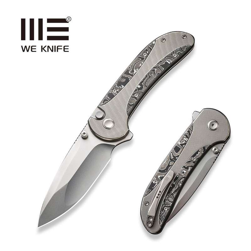 WEKNIFE Zizzit Flipper & Thumb Stud & Button Lock Knife Titanium & Carbon Fiber Handle (3.8" CPM ...