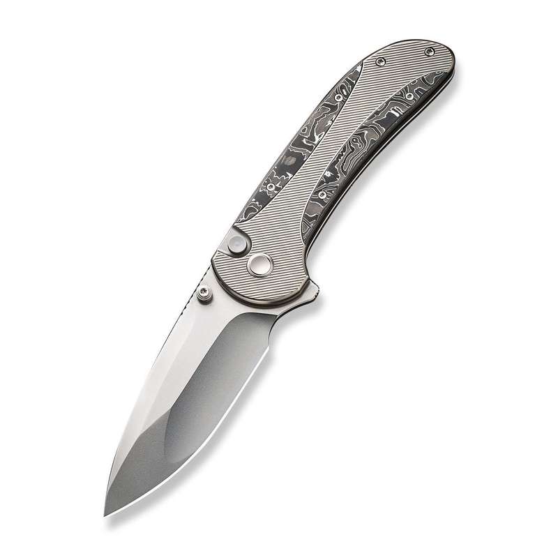 WEKNIFE Zizzit Flipper & Thumb Stud & Button Lock Knife Titanium & Carbon Fiber Handle (3.8" CPM ...