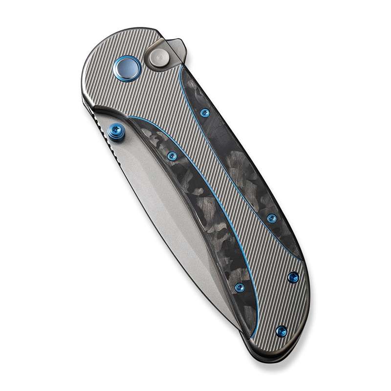 WEKNIFE Zizzit Flipper & Thumb Stud & Button Lock Knife Titanium & Carbon Fiber Handle (3.8" CPM ...