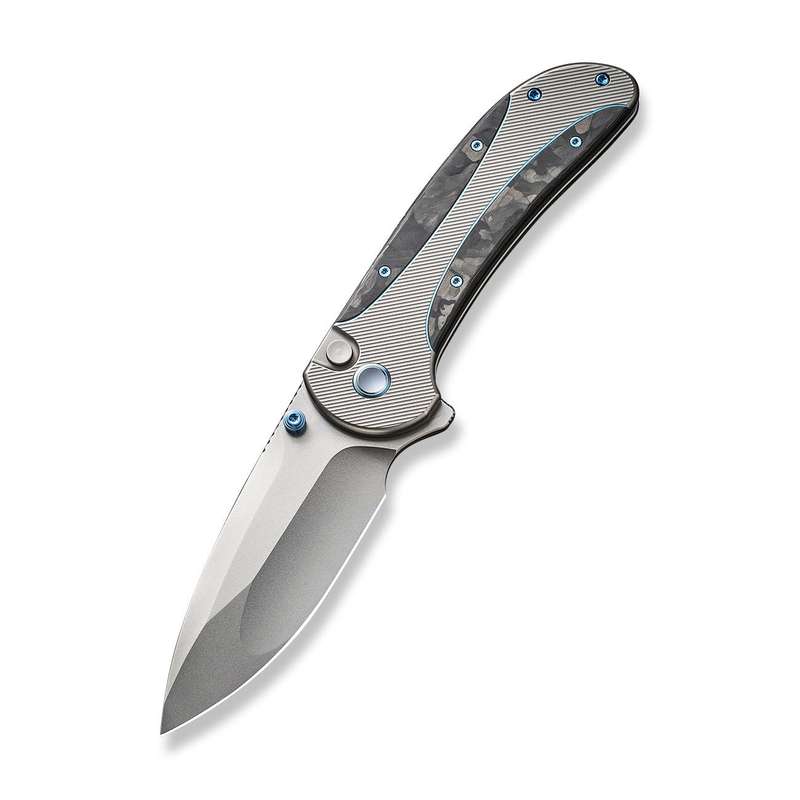WEKNIFE Zizzit Flipper & Thumb Stud & Button Lock Knife Titanium & Carbon Fiber Handle (3.8" CPM ...