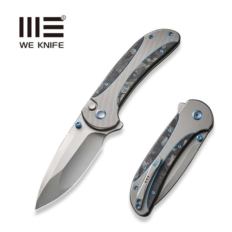 WEKNIFE Zizzit Flipper & Thumb Stud & Button Lock Knife Titanium & Carbon Fiber Handle (3.8" CPM ...