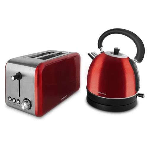 Mellerware Stainless Steel Red Toaster and Kettle Combo Set