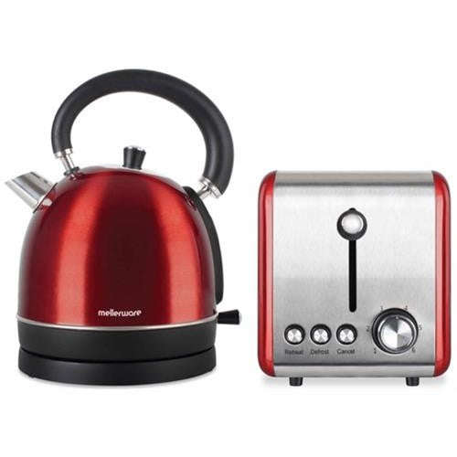 Mellerware Stainless Steel Red Toaster and Kettle Combo Set