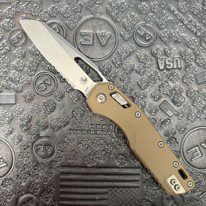 Microtech MSI® S/E Fluted G-10 Tan Stonewash Partial Serrated  210-11FLGTTA