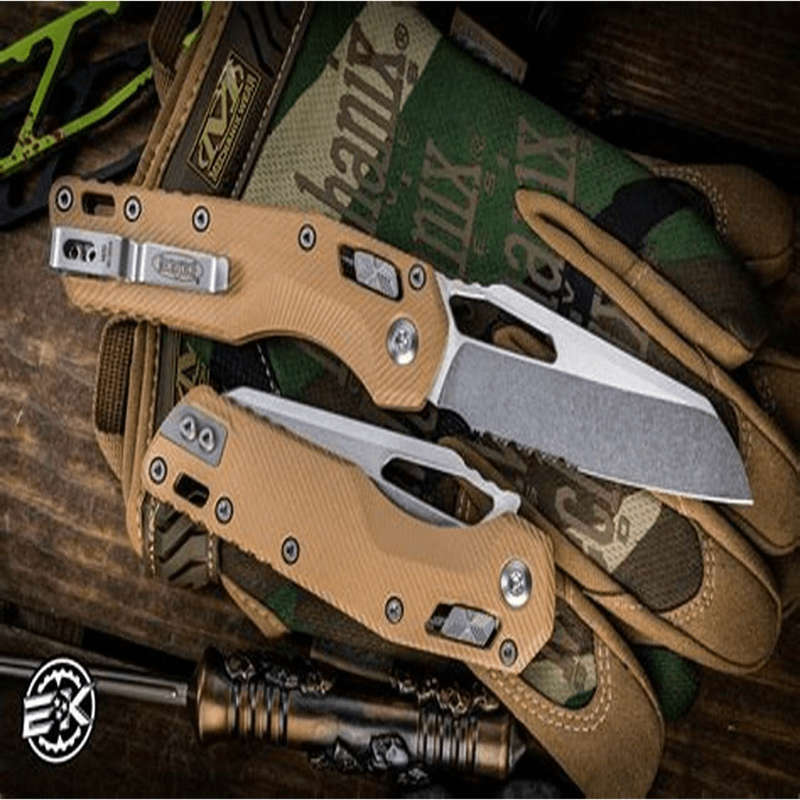 Microtech MSI® S/E Fluted G-10 Tan Stonewash Partial Serrated  210-11FLGTTA