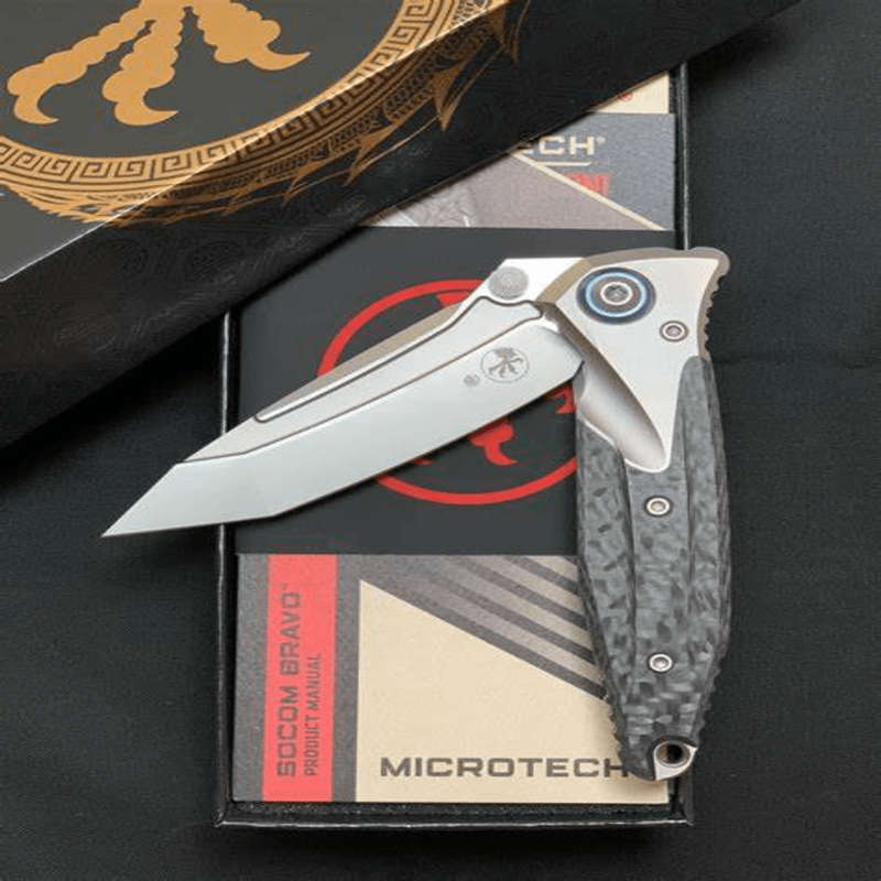 Microtech Socom Bravo Mini T/E Titanium Handle Bead Blast Part Serr Blue Ti Pivot Collar Carbon F...