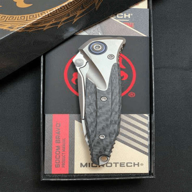 Microtech Socom Bravo Mini T/E Titanium Handle Bead Blast Part Serr Blue Ti Pivot Collar Carbon F...