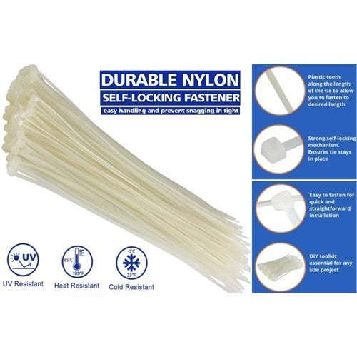 Noble Nylon Cable Ties 4.8 x 300mm Pack of 100 White