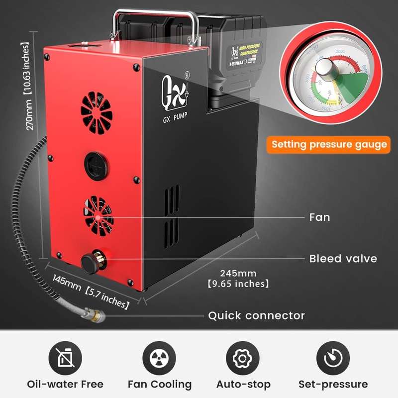 PCP Air Compressor L3 4500Psi/320Bar/32Mpa,PCP Compressor with Dual 18V Lithium Batteries,Set Pre...