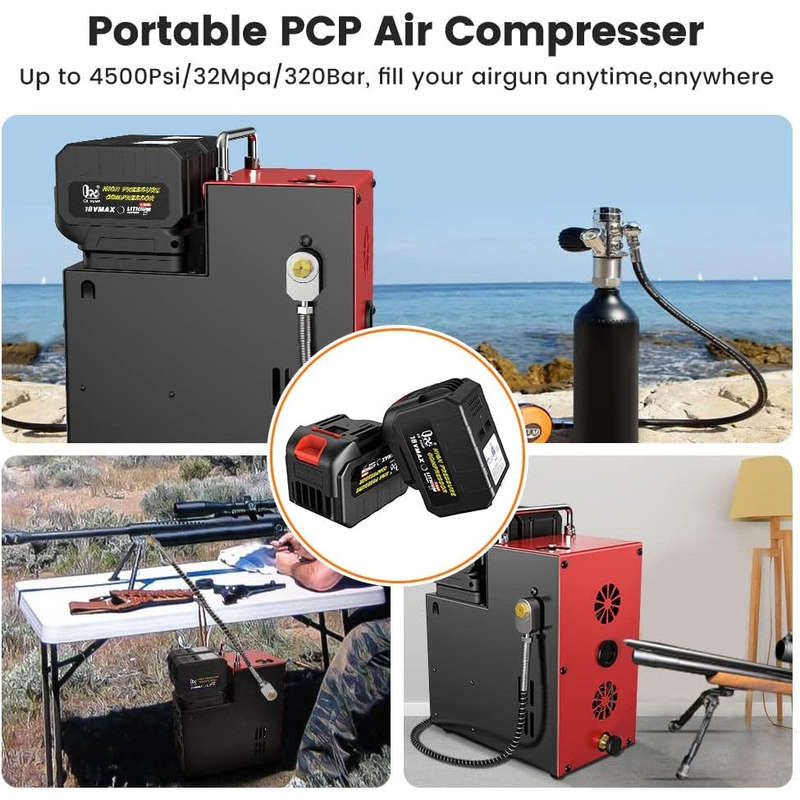 PCP Air Compressor L3 4500Psi/320Bar/32Mpa,PCP Compressor with Dual 18V Lithium Batteries,Set Pre...