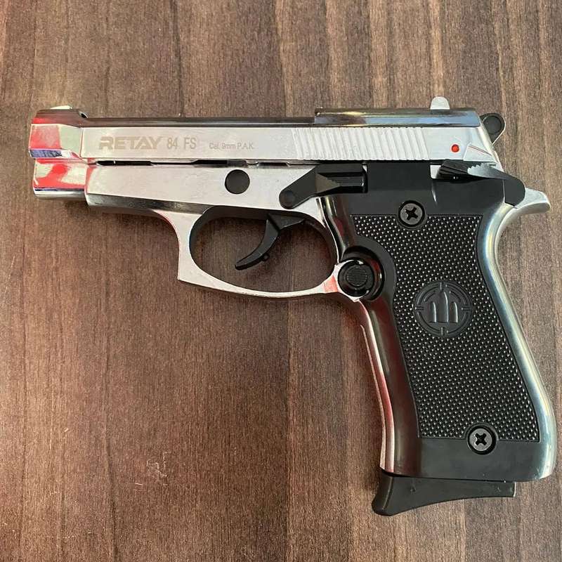 Retay 84 FS Shiny Chrome Blank/Pepper Gun (Semi Auto|7+1|9mm PAK)
