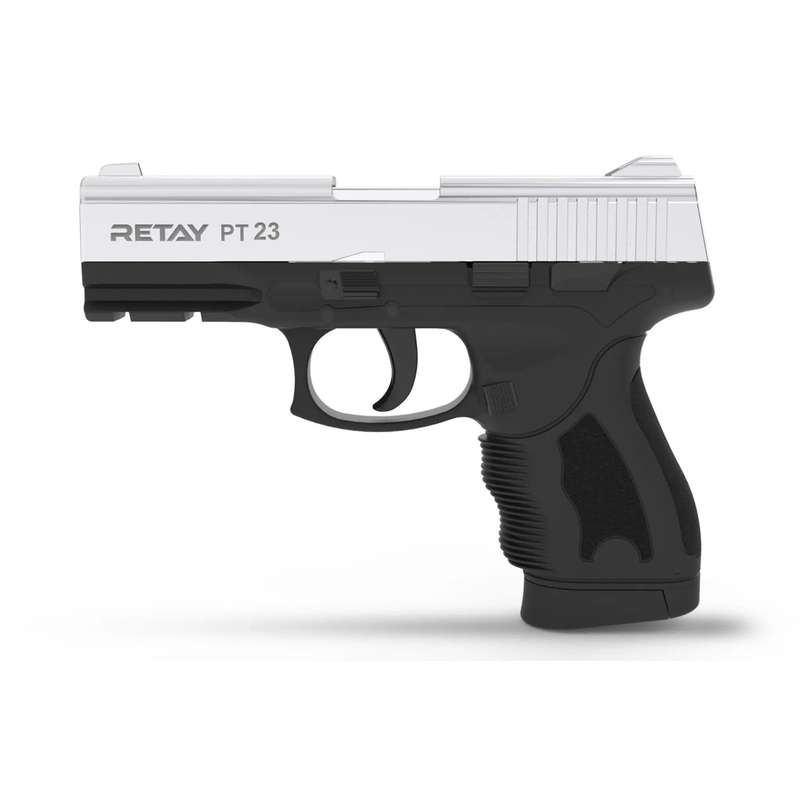 Retay PT23 Shiny Chrome Blank/Pepper Gun (Semi Auto|14+1|9mm PAK)