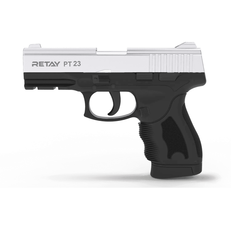 Retay PT23 Mat Chrome Blank/Pepper Gun (Semi Auto|14+1|9mm PAK)