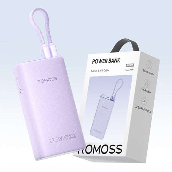 Romoss PHA10 10000mAh 22.5W Fast Charge Power Bank  Purple Portable Charger