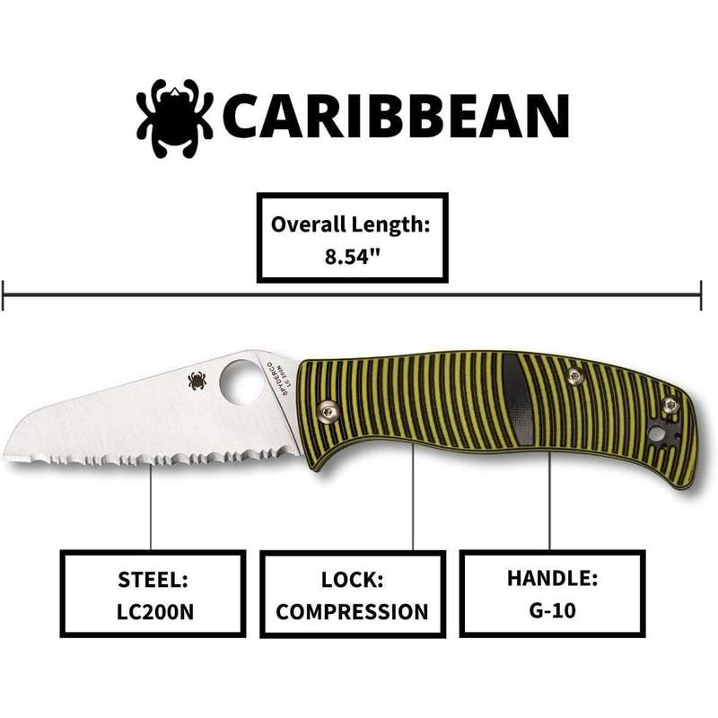 SPYDERCO CARIBBEAN G10 Knife LC/200N SER SHEEPFOOT - C217GSSF