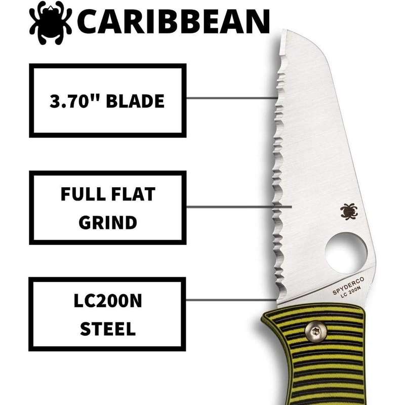 SPYDERCO CARIBBEAN G10 Knife LC/200N SER SHEEPFOOT - C217GSSF