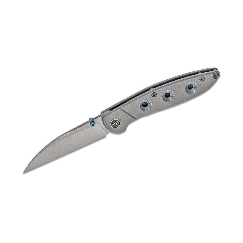We Knife Blue Anodized Holes Grey TI Handle Knife- 908B