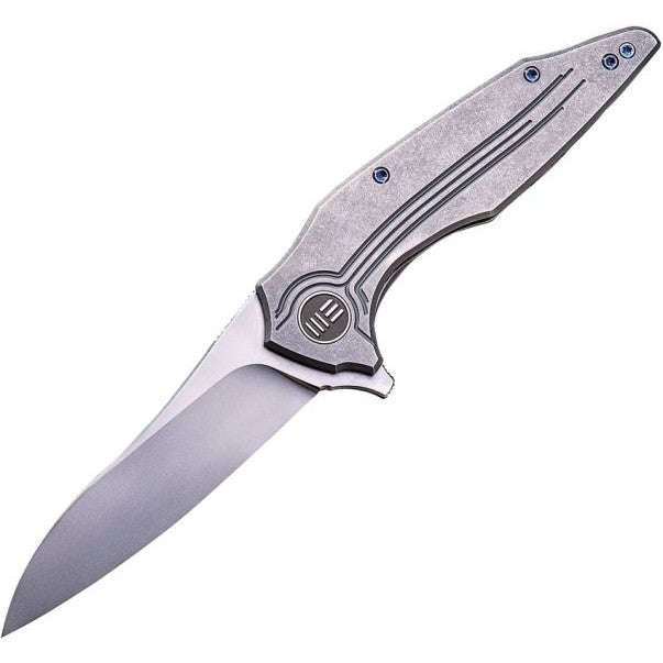 WE KNIFE BLUE TI PLAIN BLADE GRAY TITANIUM HANDLE KNIFE  806C