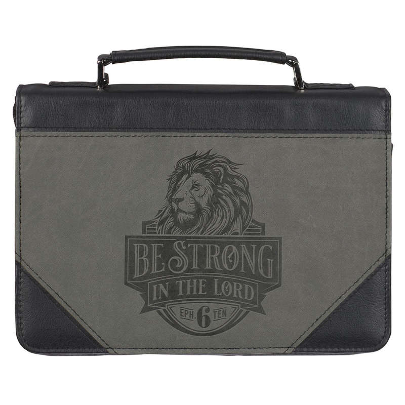 Be Strong in the Lord Grey and Black Faux Leather Bible Bag (Copy)
