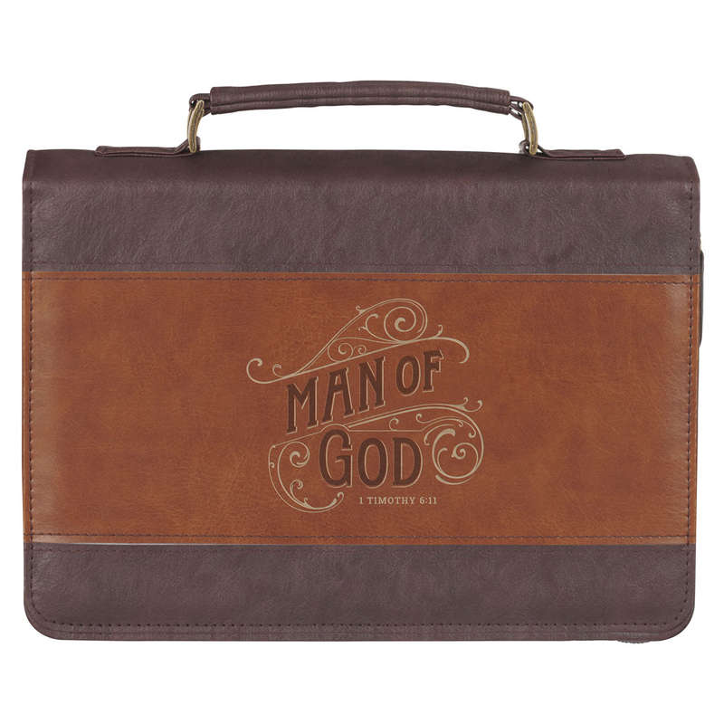 Man of God Two-Tone Brown Faux Leather Bible Bag