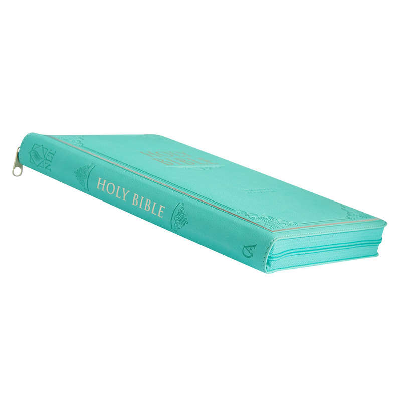 NLT Teal Faux Leather Flexcover Standard Bible Thumb Indexed With Zip