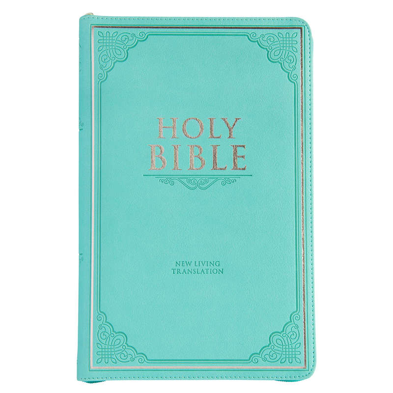 NLT Teal Faux Leather Flexcover Standard Bible Thumb Indexed With Zip