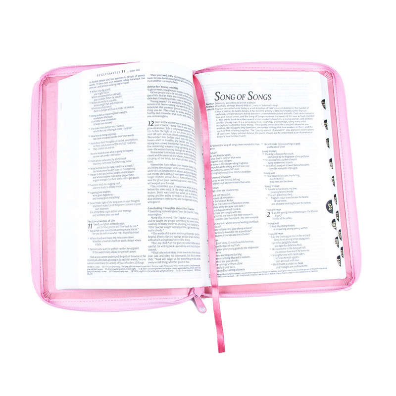 NLT Pink Faux Leather Standard Bible Thumb Indexed With Zip