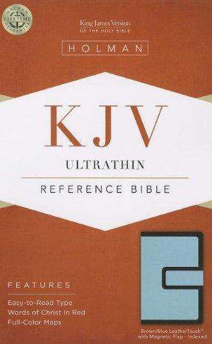 KJV UltraThin Reference Bible, Brown and Blue LeatherTouch with Magnetic Flap, Thumb-Indexed