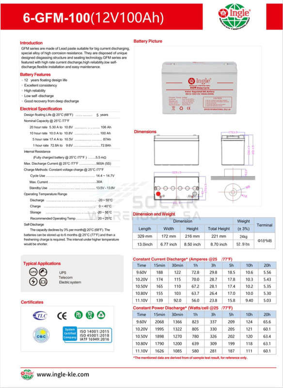 100Ah 12v Ingle German AGM Deep Cycle Gel Battery